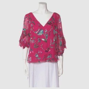 Tanya Taylor Pink Floral Silk Blouse